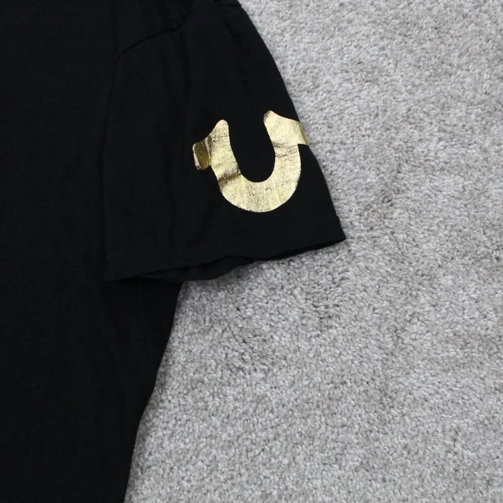 True Religion Shirt Mens Large Black V-Neck 100%‎ Cotton Short Sleeve Pullover